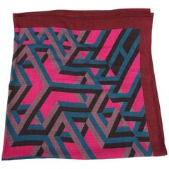 Hermes Carre Cube Cashmere & Silk Scarf - burgundy red/pink/petrol/black