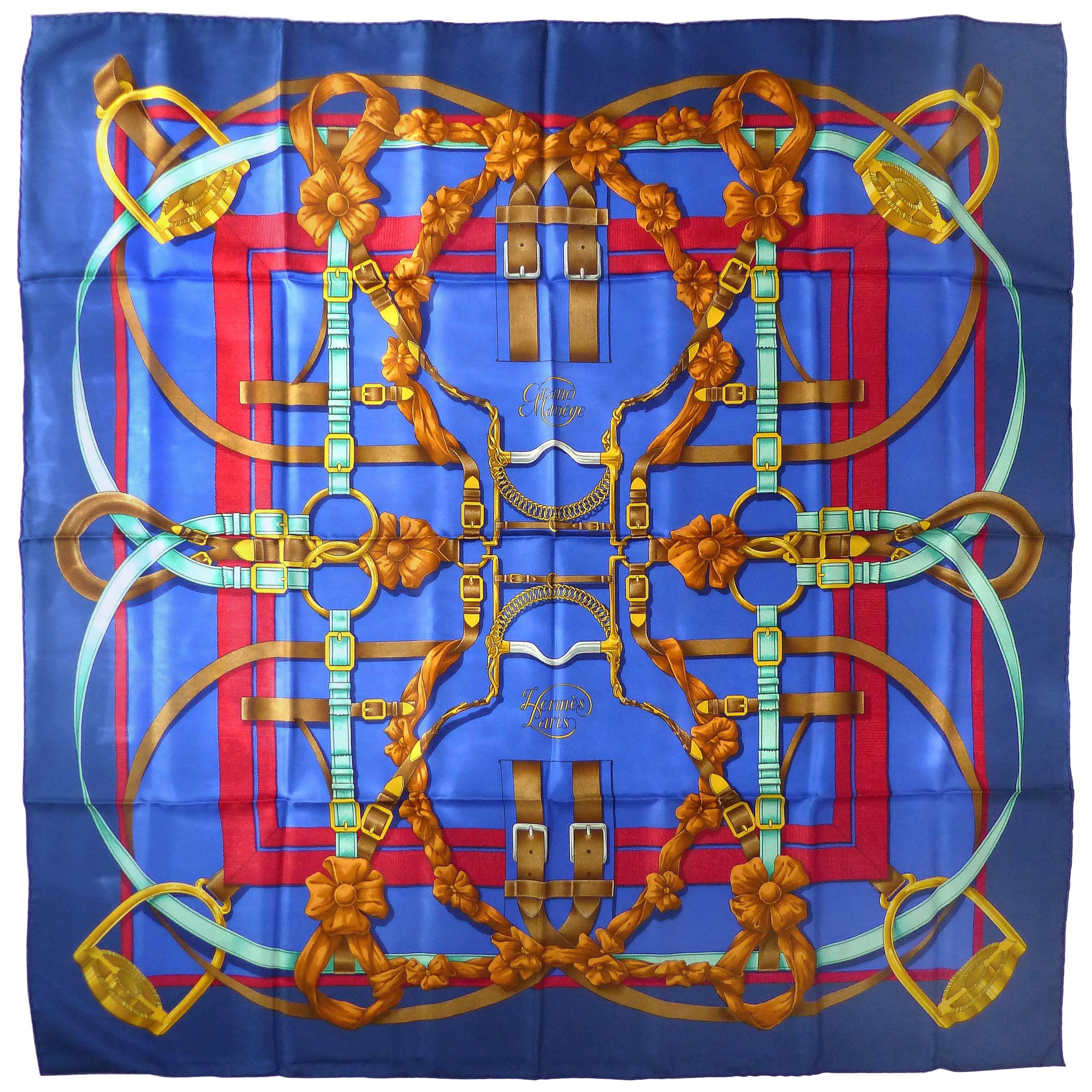 Hermes Grand Manage Equestrian Silk Scarf by Henri d'Origny For Sale