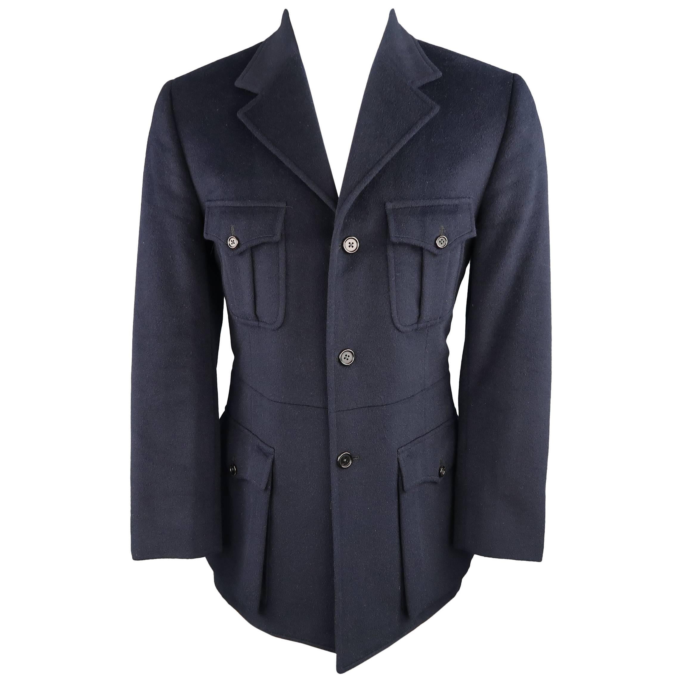 Men
s THOM BROWNE 40 Navy Cashmere Patch Pocket Military Jacket