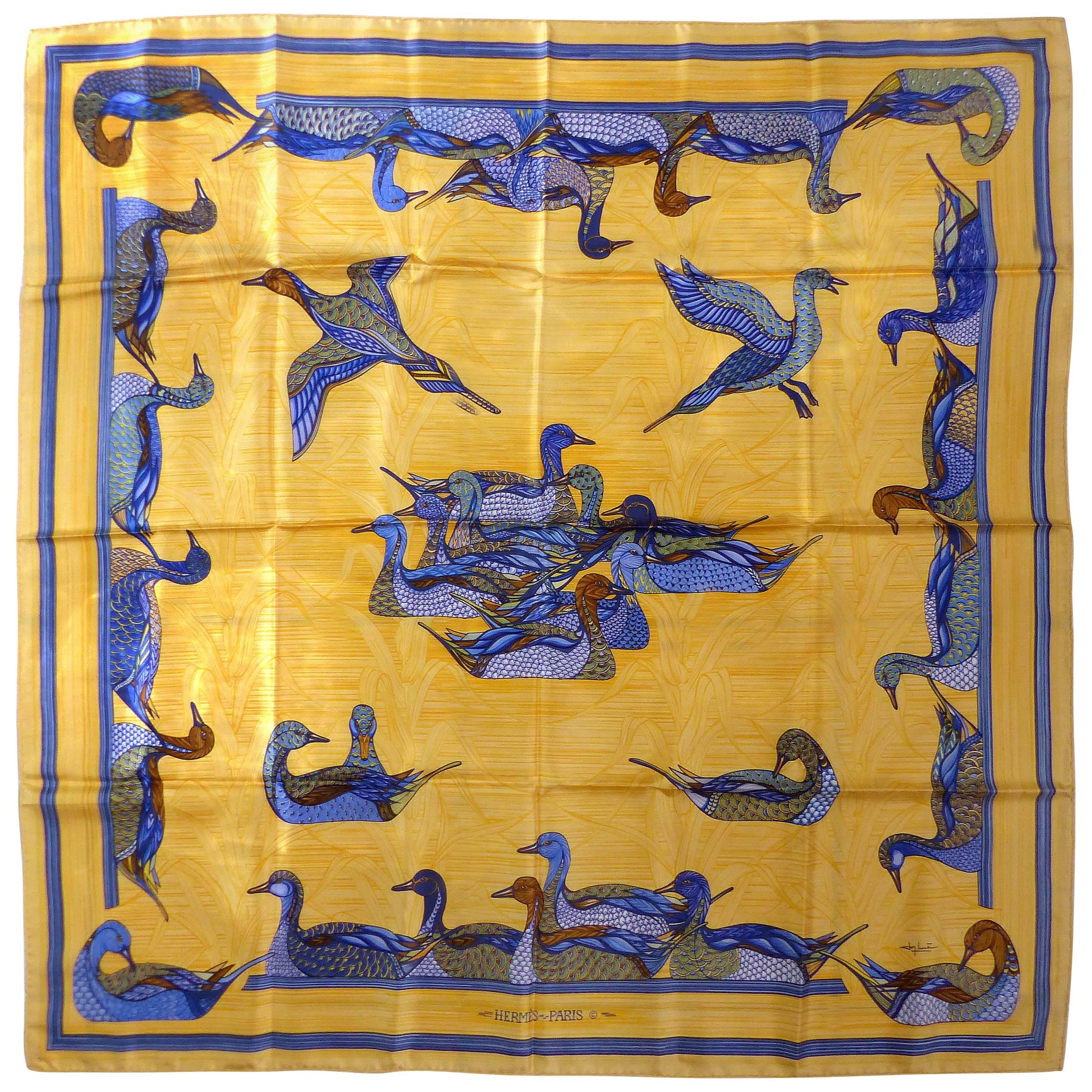 Hermes "La Mare aux Canards" Silk Scarf by Daphne Duchesne  For Sale