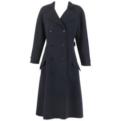 1970er Halston Zweireihiger Mantel aus schwarzer Wolle