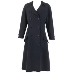 Retro 1970's Halston Double-Breasted Black Wool Coat