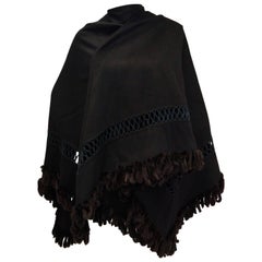 Fabulous Adrienne Landau Black Wool and Fox Fur Shawl