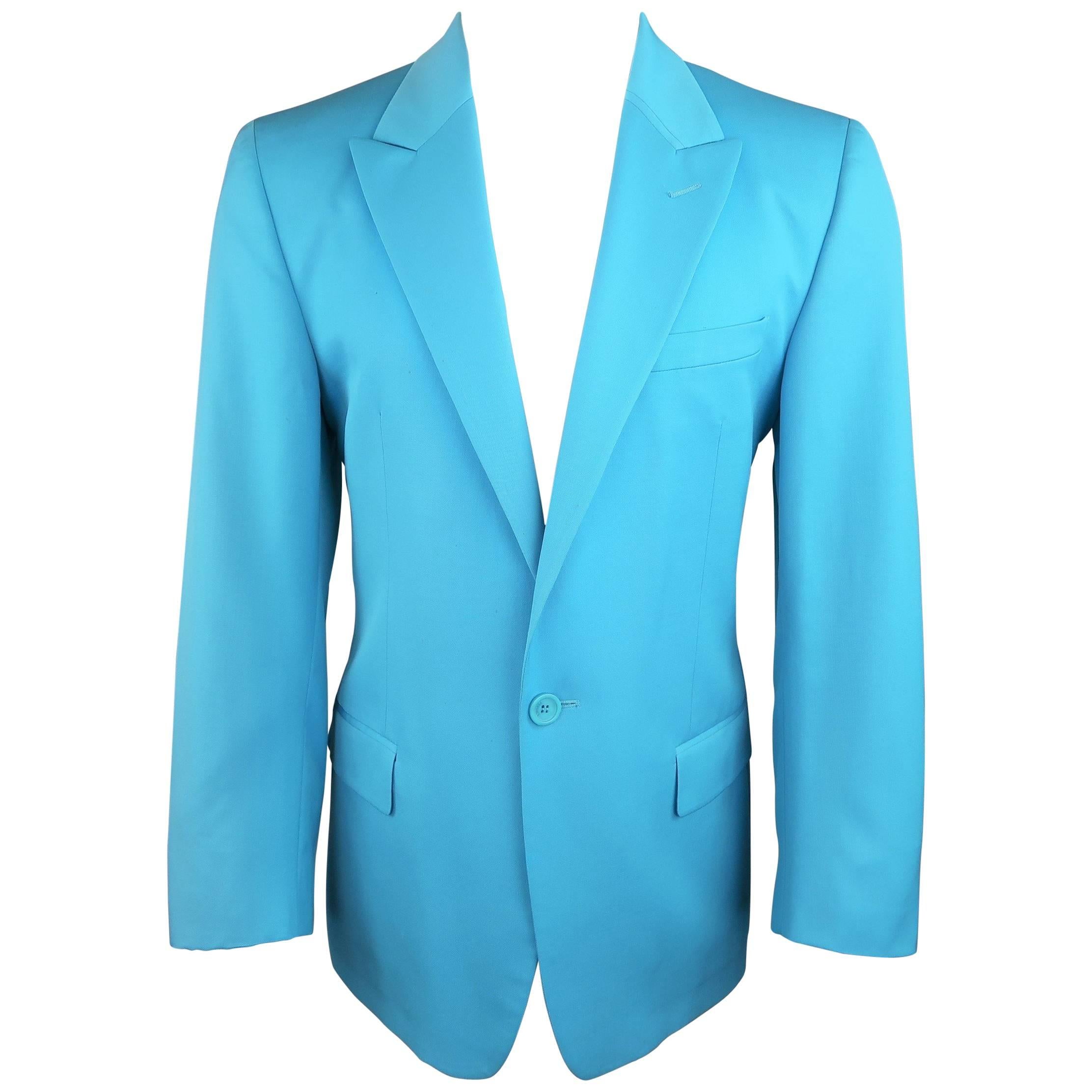 Men's GIANNI VERSACE 1990s 40 Regular Electric Blue Wool Peak Lapel Sport Coat