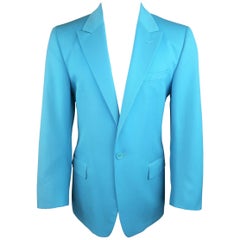 Men's GIANNI VERSACE 1990s 40 Regular Electric Blue Wool Peak Lapel Sport Coat