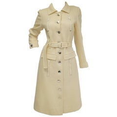  1960s Courreges Hyperbole Cream Wool Coat with Accent Zippers and Buttons