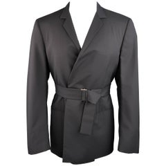 Men's JIL SANDER 38 Black Wool Double Breasted Belted Waist Jacket