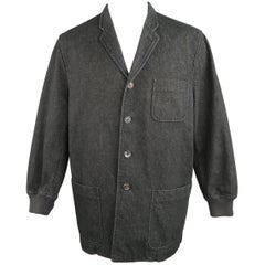 Comme des Garcons Men's Black Raw Denim Notch Lapel Baseball Sleeve Jacket