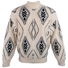 GIANFRANCO FERRE Size M Cream & Black Wool Diamond Panel Mock Neck Sweater