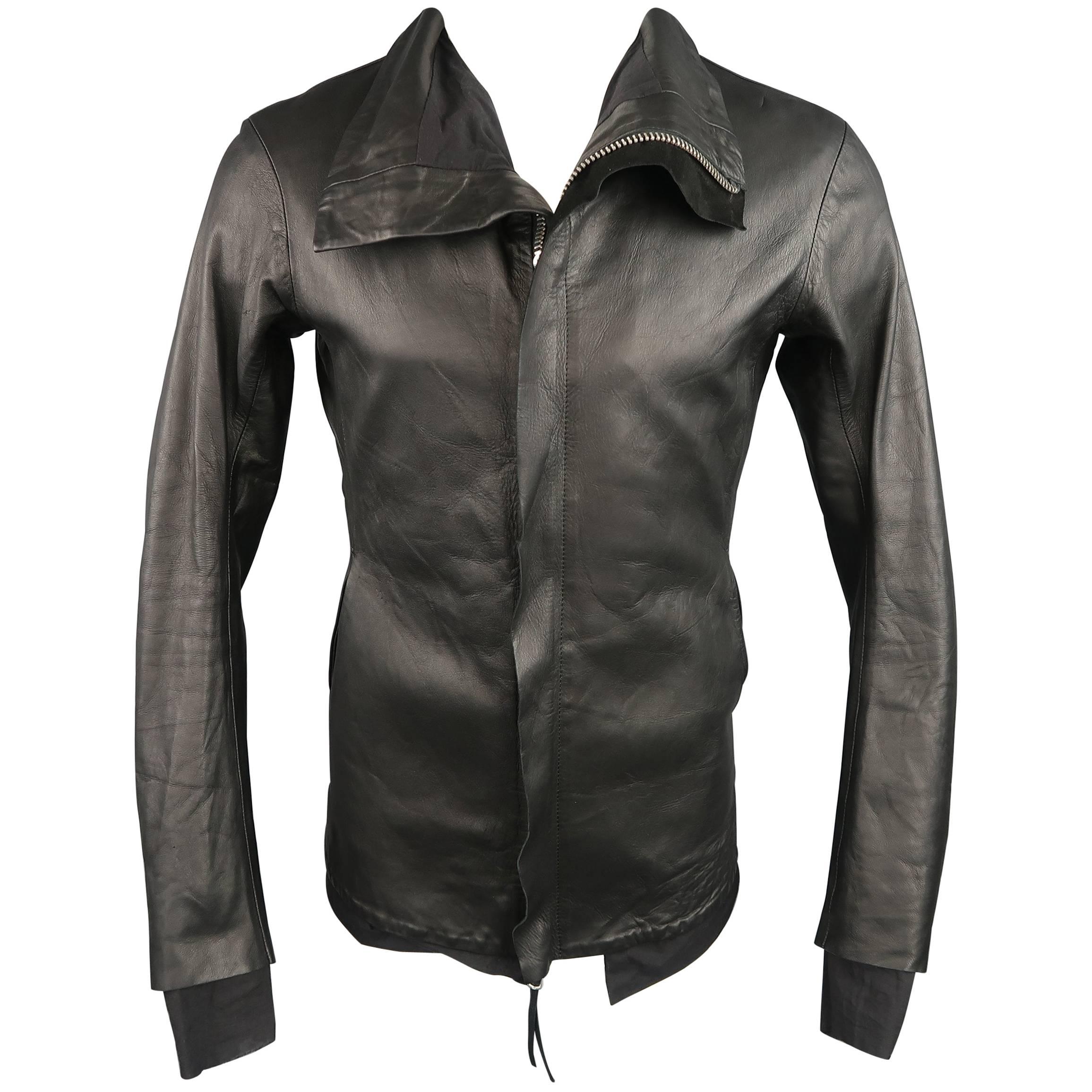 Boris Bidjan Saberi Jacket SS12 "Outside" Black Leather High Collar Coat Jacket