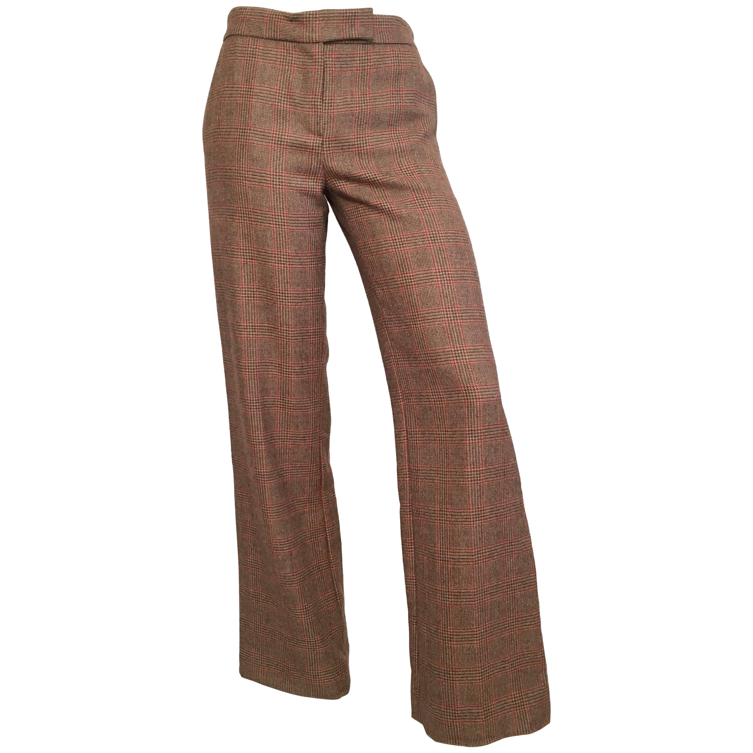 Blumarine Glen Plaid Wool Pants with Pockets, Size 4  For Sale