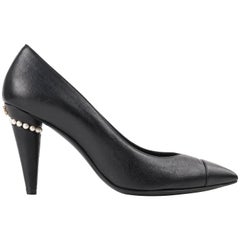 CHANEL Cruise 2015 Black Leather Pearl Embellished Pointed Toe Pumps Heels