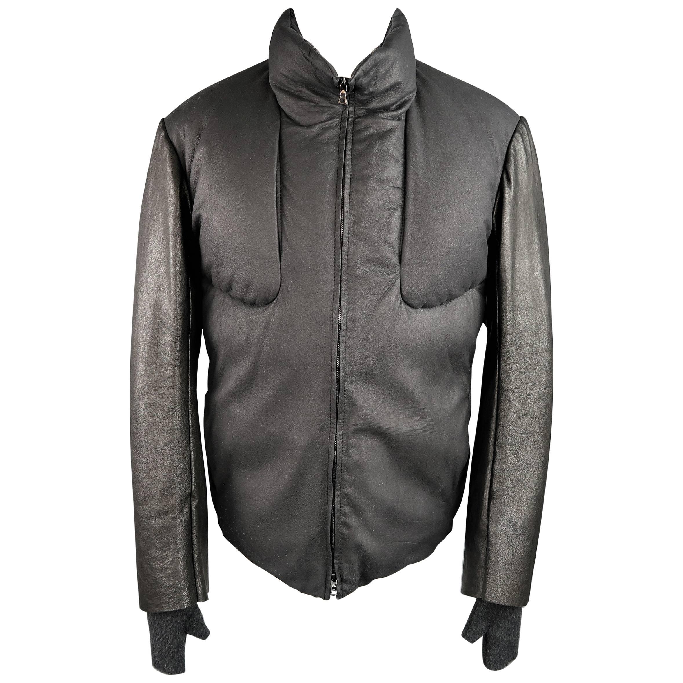 Men's ISAAC SELLAM XL Black Deer & Lamb Leather High Collar Down Jacket