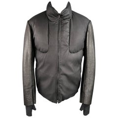 Used Men's ISAAC SELLAM XL Black Deer & Lamb Leather High Collar Down Jacket