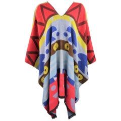 Used WALTER VAN BEIRENDONCK Multi-Color WOEST Print Wool Knit Blanket Poncho