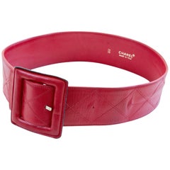 Chanel Red Leather Matelasse Belt CC Logo Italy Size 70cm US 28