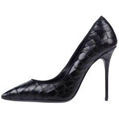 Used Giuseppe Zanotti New Black Leather Textured Evening Heels Pumps in Box