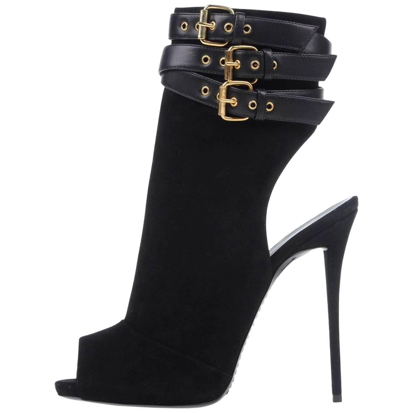 Giuseppe Zanotti New Black Suede Leather Buckle Ankle Boots Booties in Box
