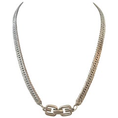 20th Century Silver "GG" Logo Herringbone Necklace By, Givenchy France