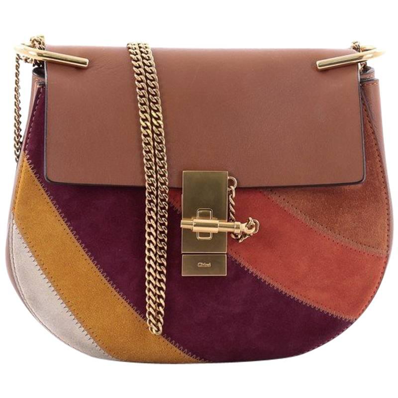 Chloe Drew Crossbody Bag Leather and Patchwork Suede Small