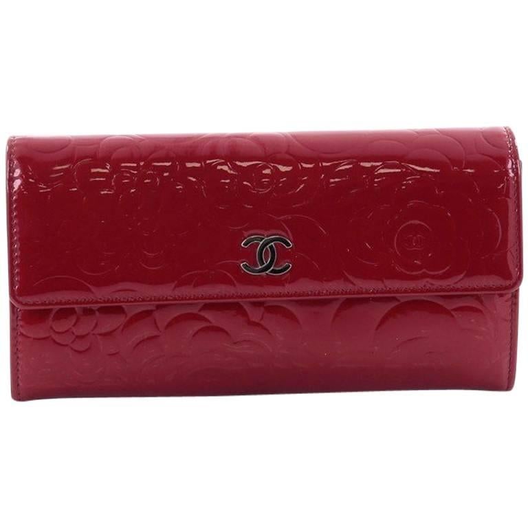Chanel CC Gusset Flap Wallet Camellia Patent Long