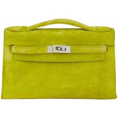 Hermes Vert Anis Veau Doblis Wildleder Kelly Pochette