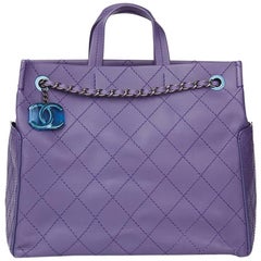 Vintage Chanel Purple Quilted Calfskin Leather Timeless Shoulder Tote