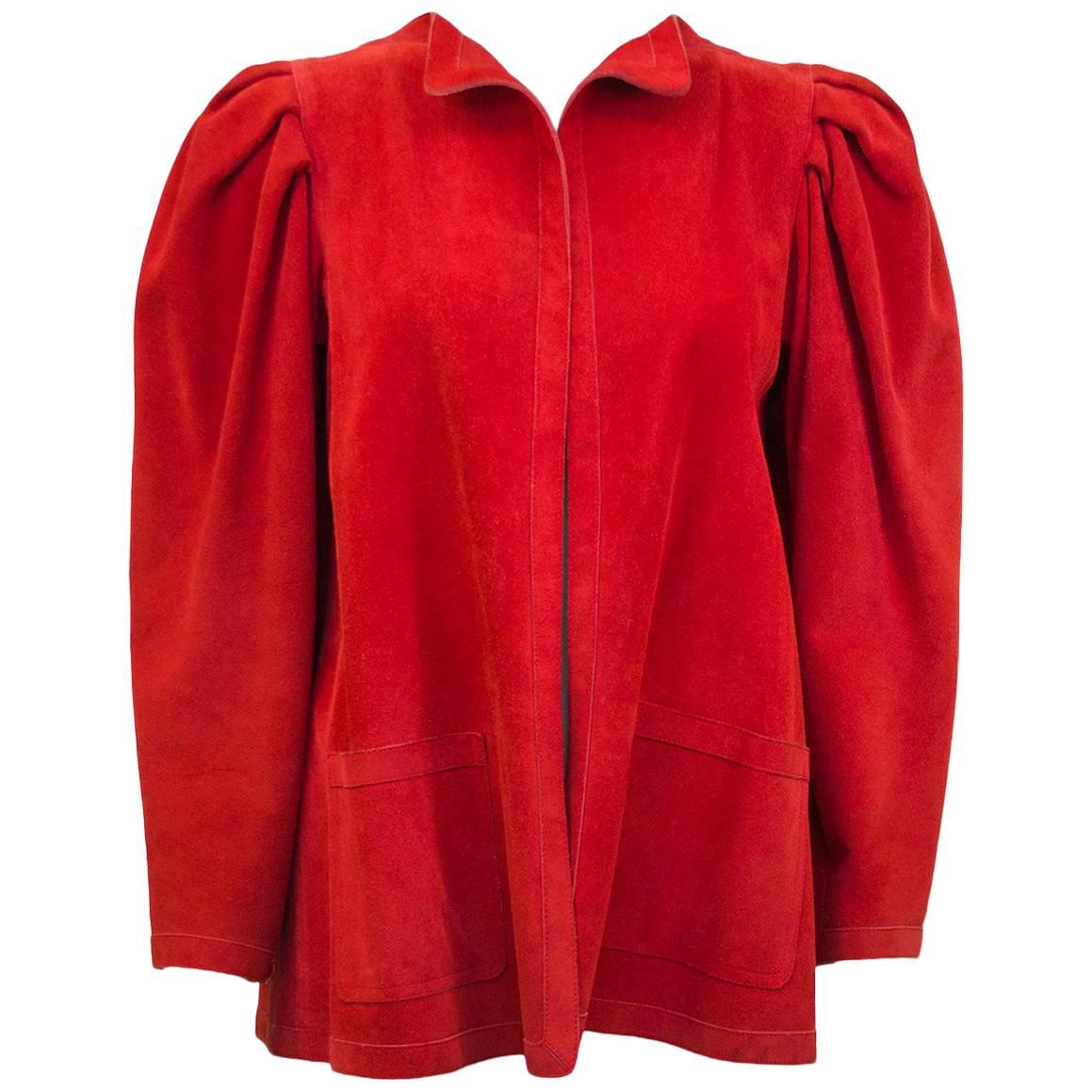 1980s Jean Muir Red Suede Jacket 