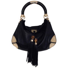 Gorgeous Gucci Black Leather Indy Bag with Bamboo Tassels & Gold Tone Hardware