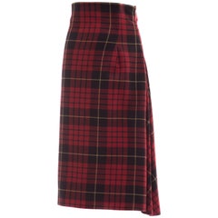 Alexander McQueen Red Wool Tartan Plaid High - Waisted Skirt, Fall 2006