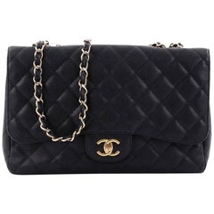 Used Chanel Classic Single Flap Bag Quilted Caviar Jumbo