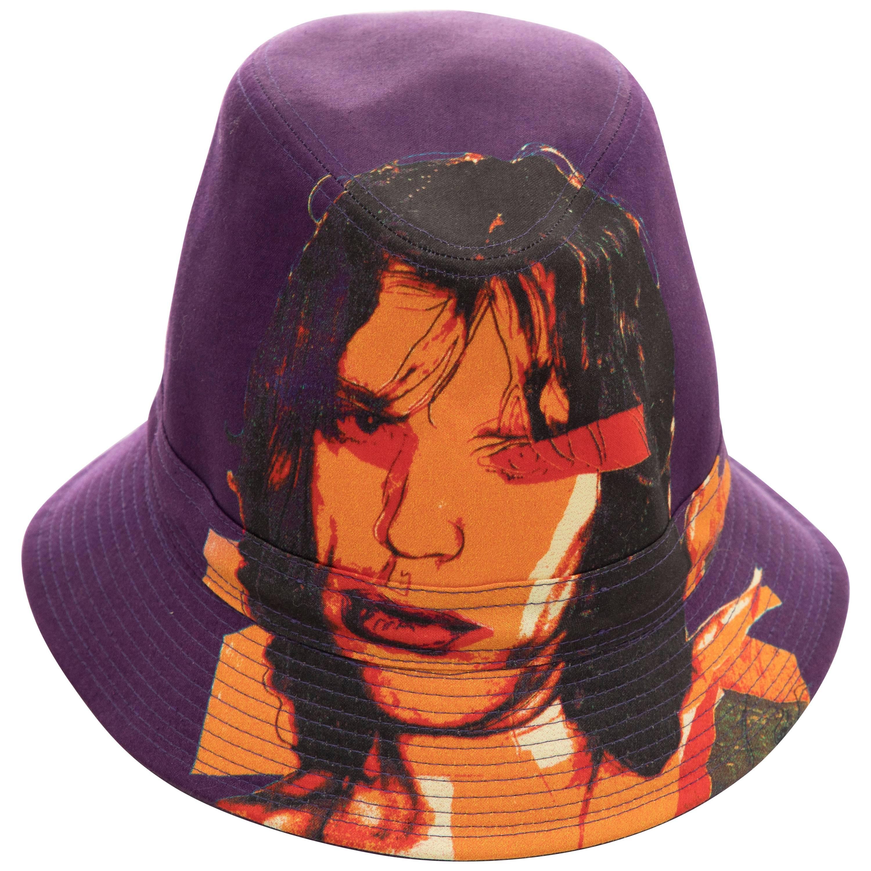 Philip Treacy Purple Woven Printed Cotton Mick Jagger Bucket Hat, Circa 2006