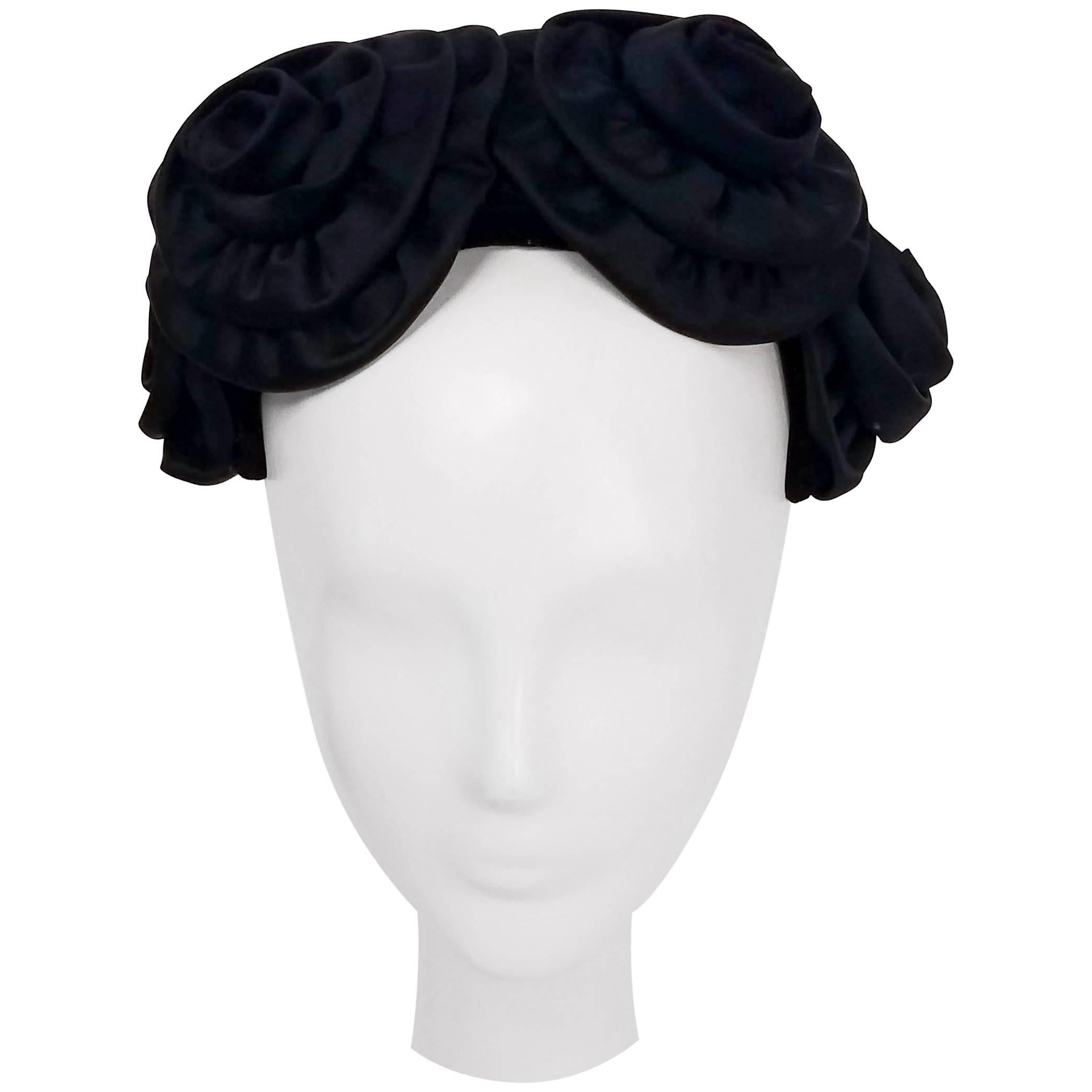 1950s Black Rosette Cocktail Hat