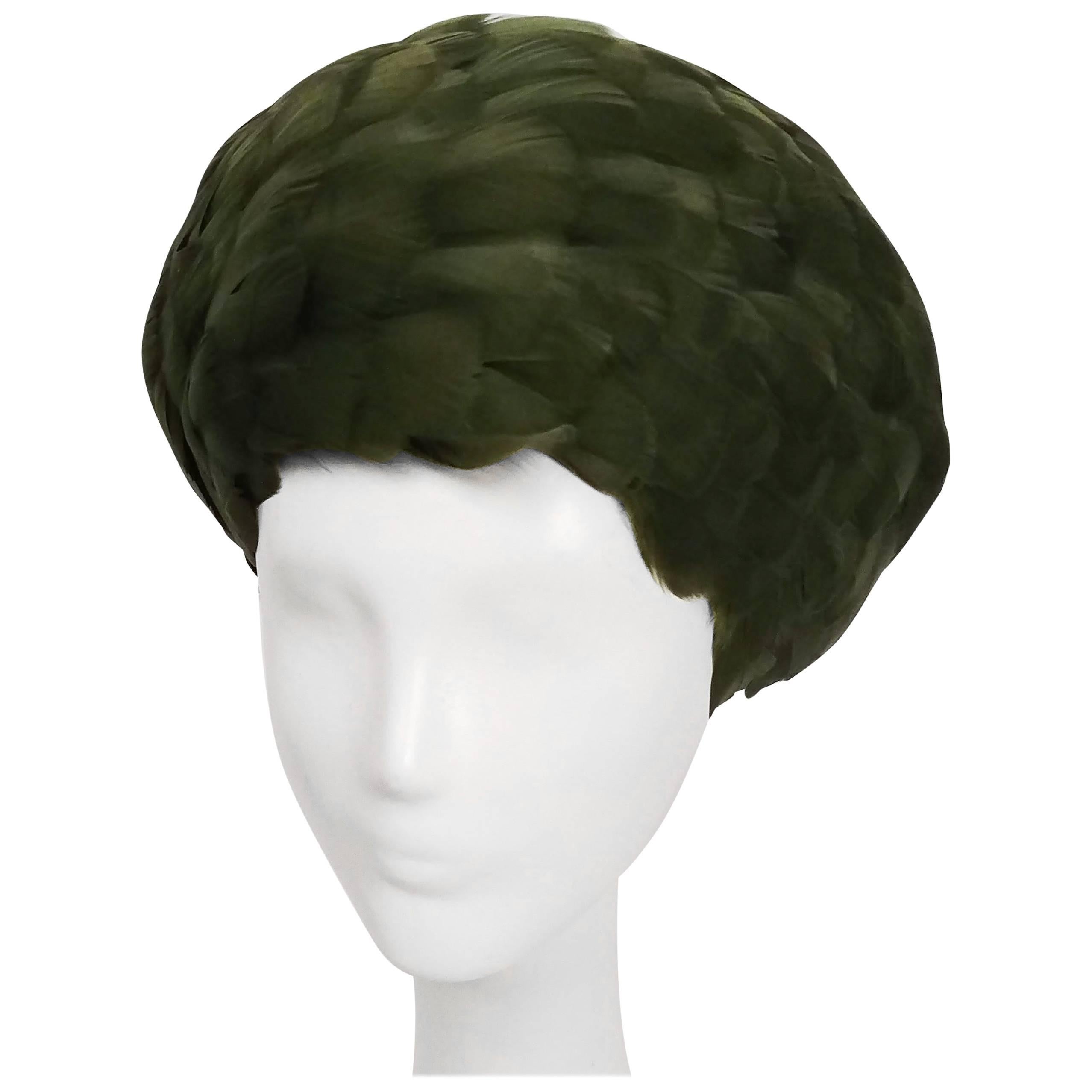 1960s Olive Green Feather Beret
