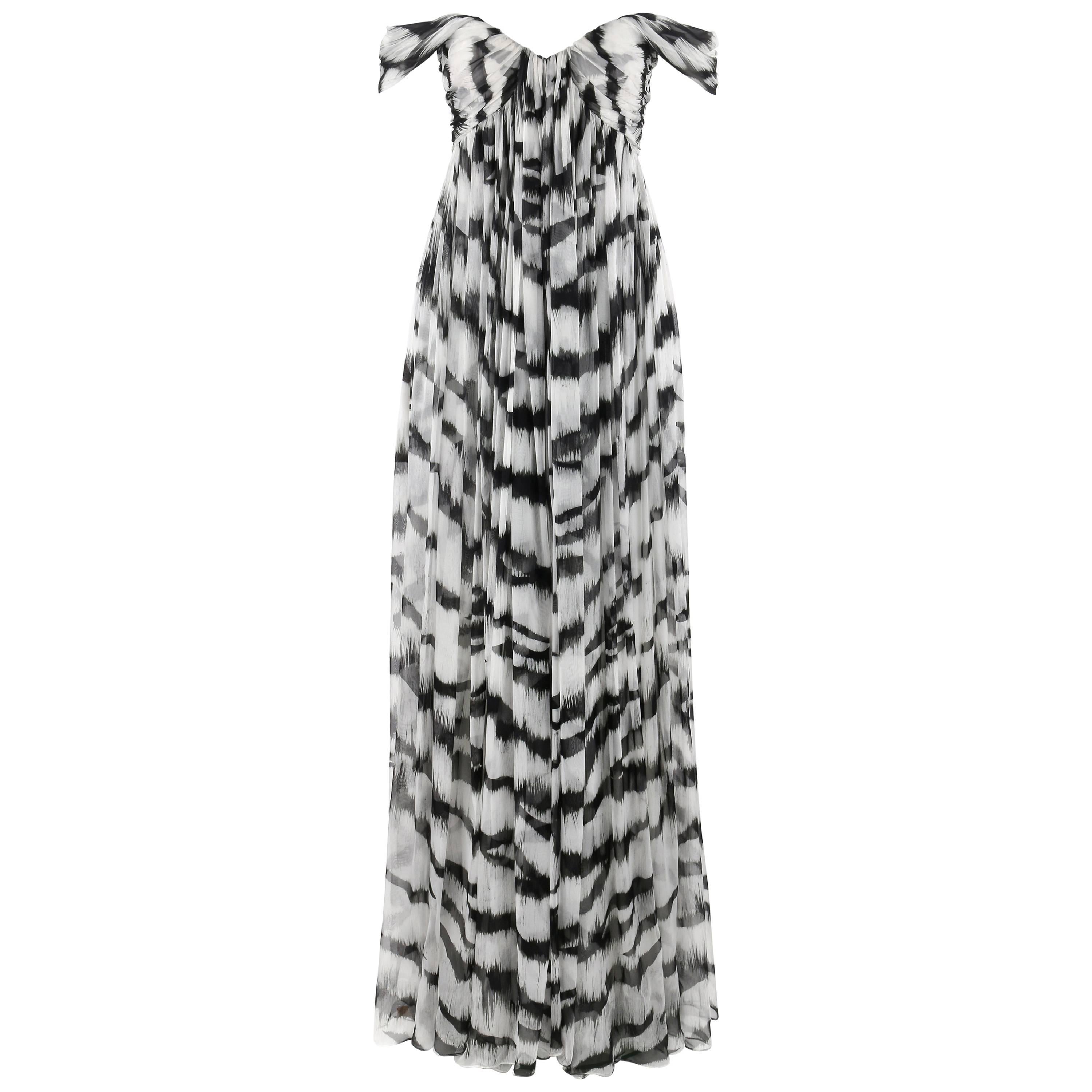 ALEXANDER McQUEEN S/S 2012 White Tiger Stripe Silk Chiffon Evening Gown NWT
