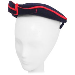 Retro 1950s Navy Blue & Red Faux "Feather" Hat