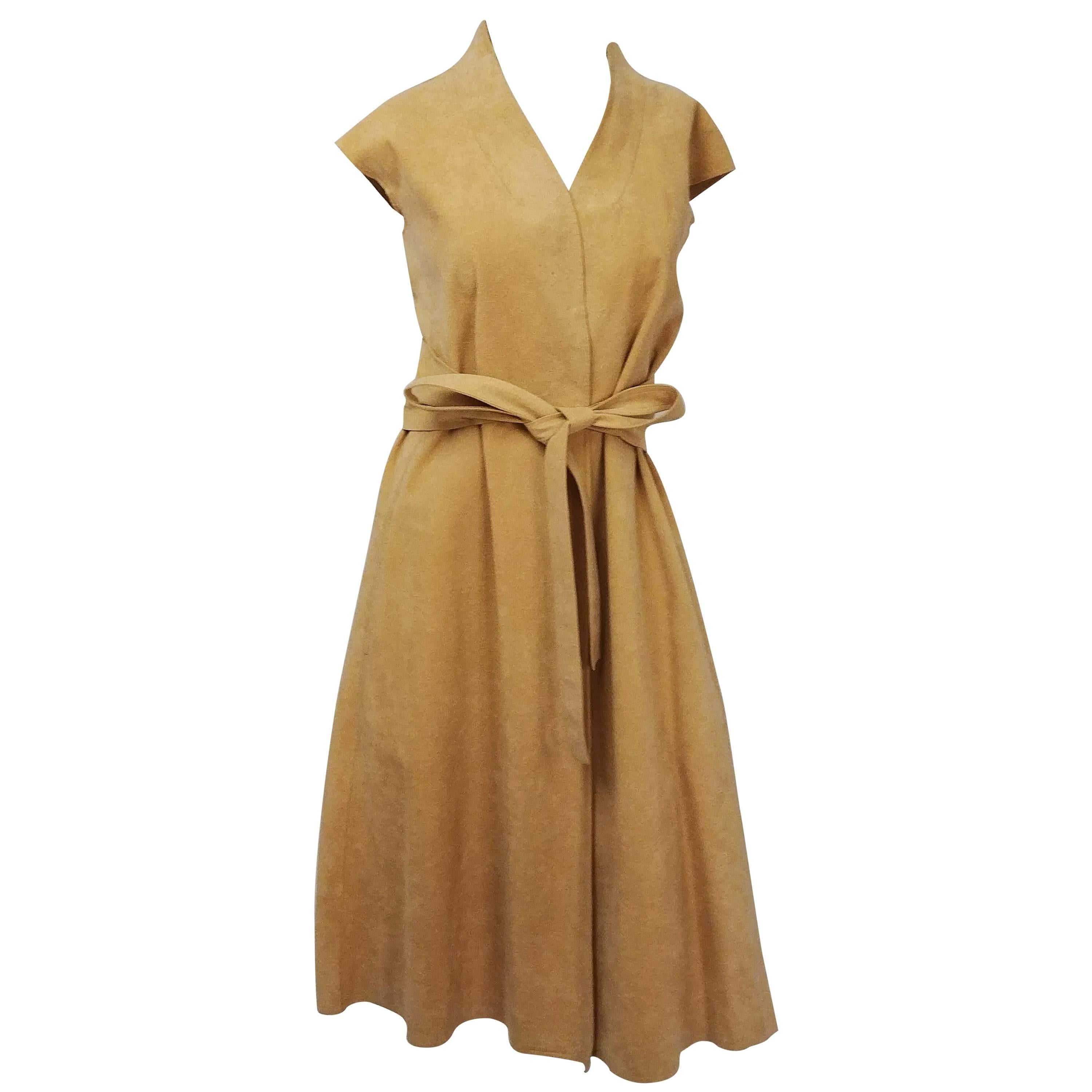 1980s Halston Vegan Suede Wrap Dress