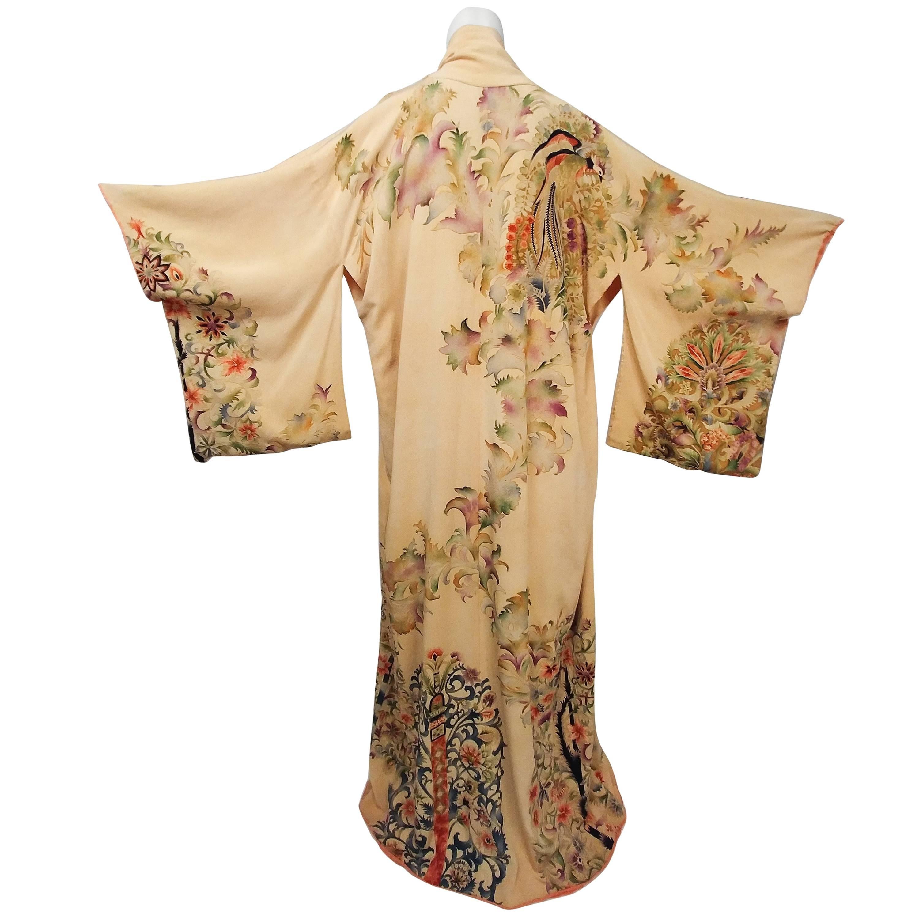1940s Hand Painted Silk Kimono For Sale