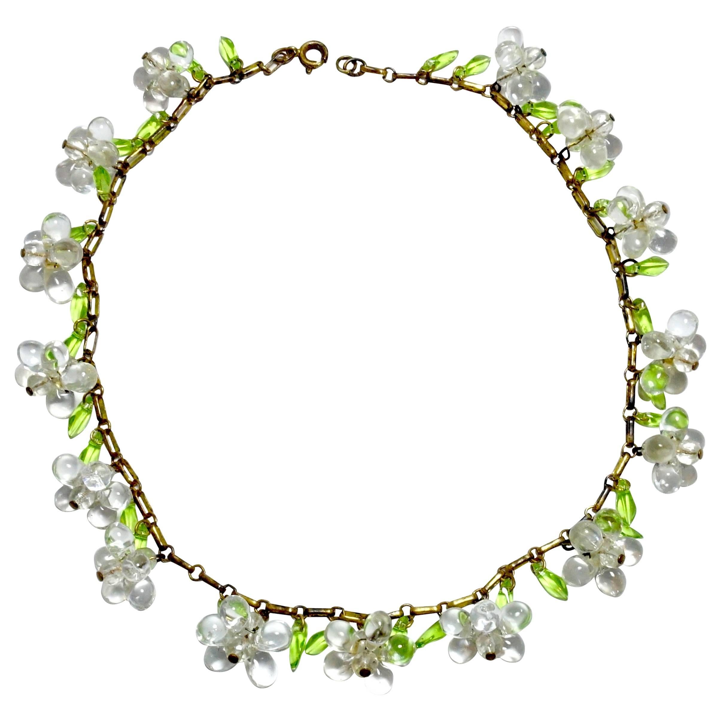 Vintage 1930s Early Haskell Glass Floral Necklace