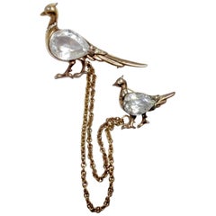 Vintage 1930s Pheasant Crystal Belly Chatelaine Brooch