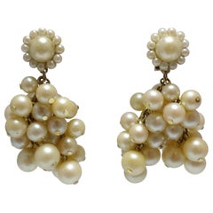 Retro 1950s DeMario Faux Pearl Cluster Earrings