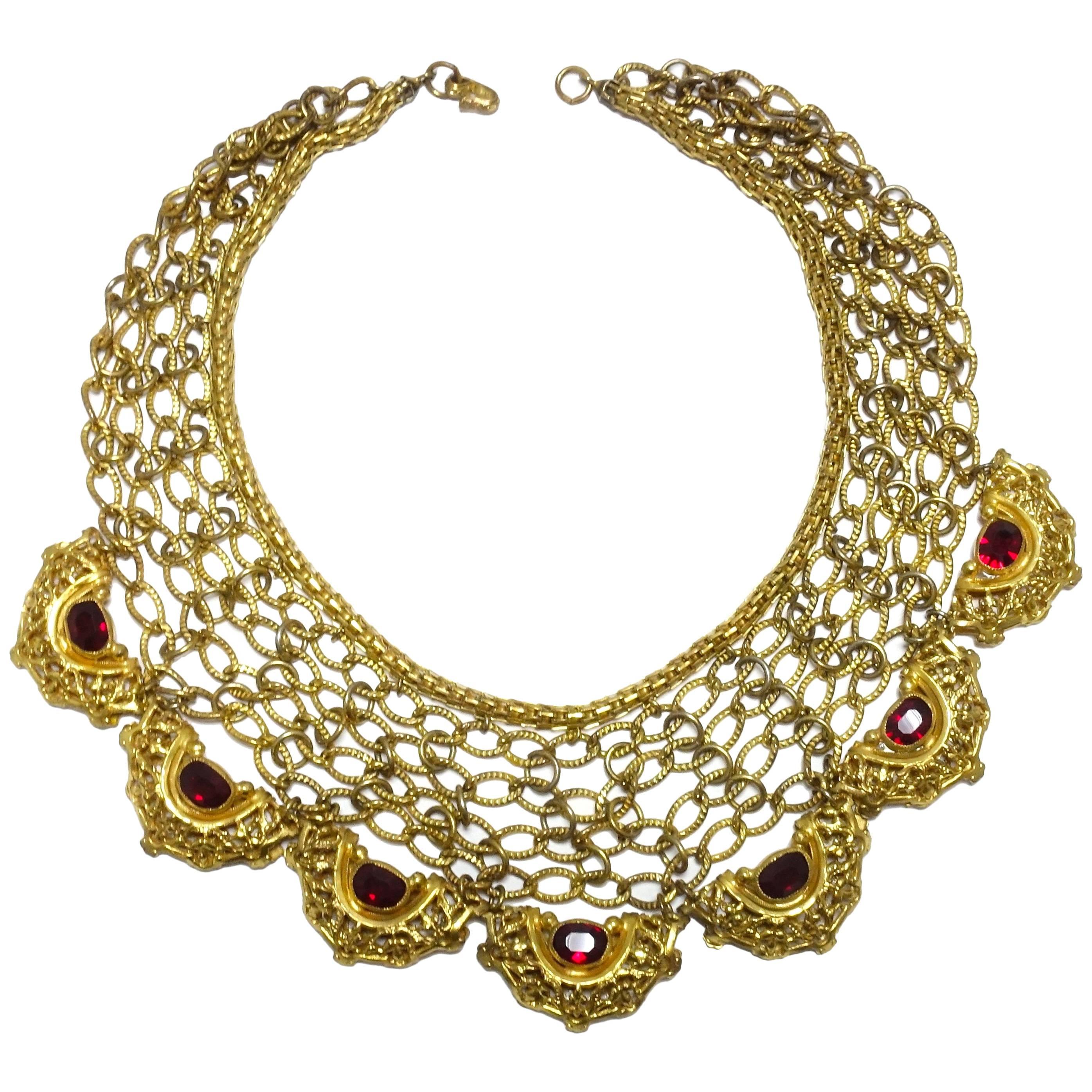 Magnificent 1930s Vintage Czech Faux Ruby Bib Necklace