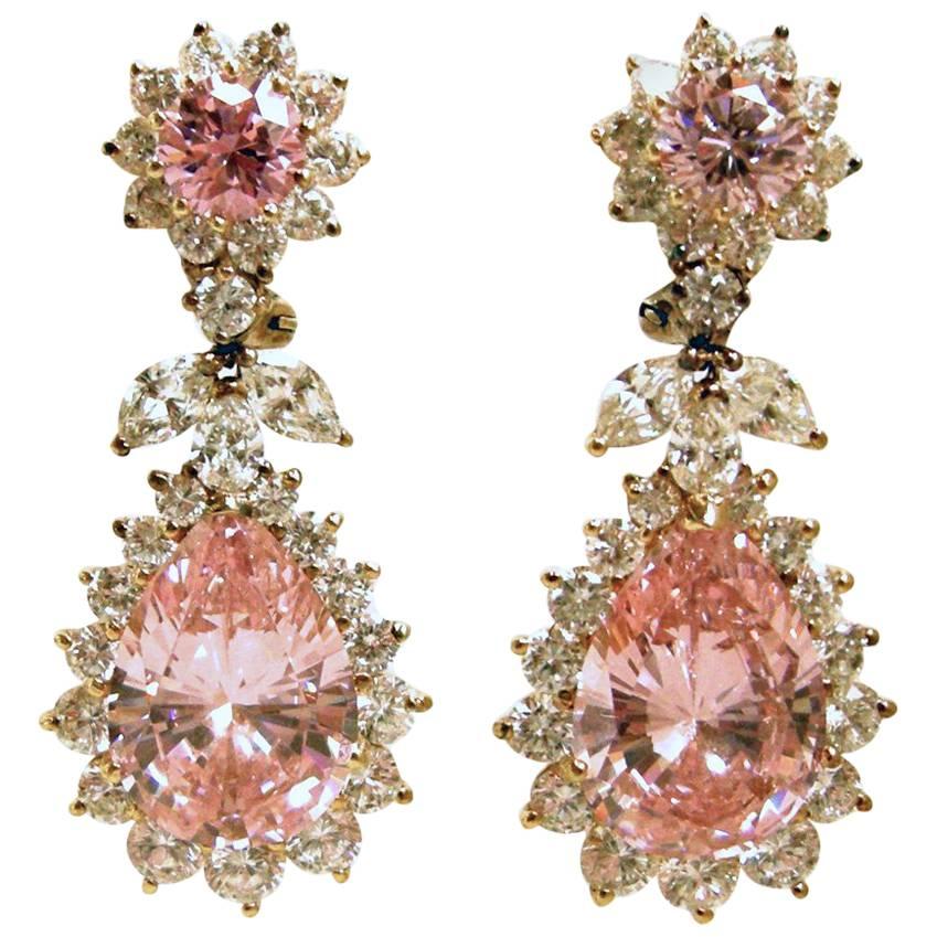 Brilliant  Pink And Clear Crystal Drop Earrings For Sale