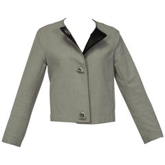 Hermès Paris Khaki Toggle Jacket with Leather Placket, 1990s