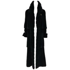 Marshall Fields Black Sheared Mink Long Coat w/ Round Collar & Turned Up Cuff