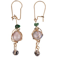 Vintage Kazuko Pearl, Emerald, Crystal and Gold Earrings