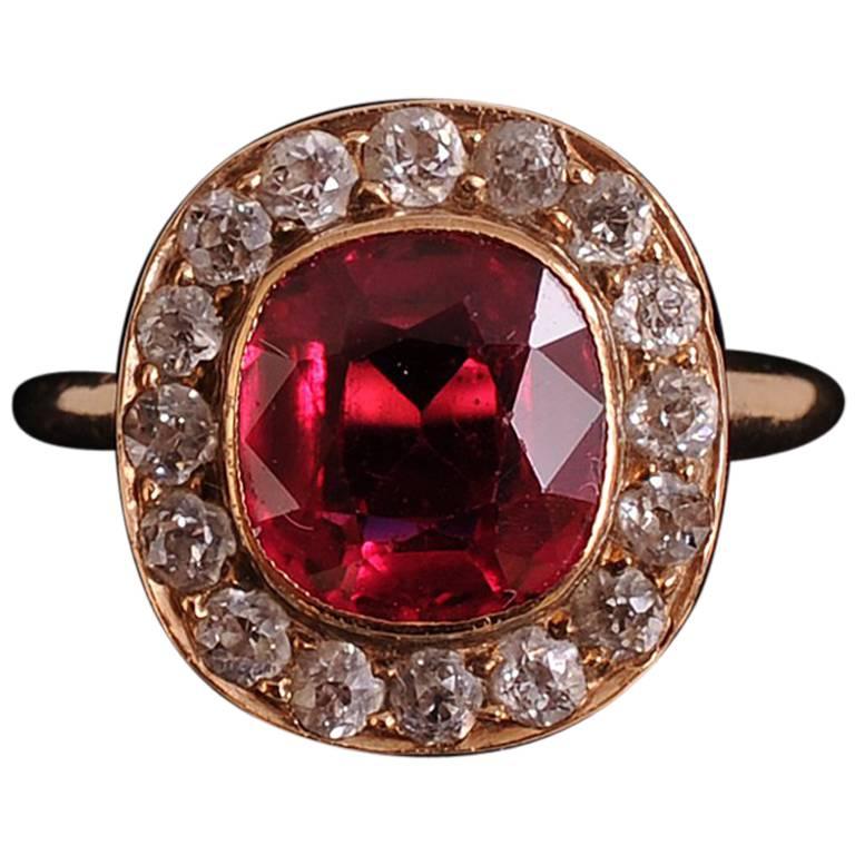 Ruby Red Spinel, Diamond and Gold Ring