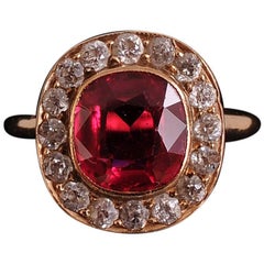 Antique Ruby Red Spinel, Diamond and Gold Ring