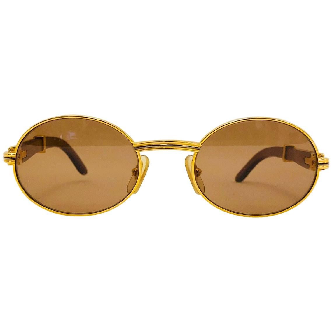Vintage Cartier Giverny Palisander 18K Gold & Rosewood Sunglasses 53 22 