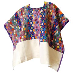 Vintage Guatemalan Embroidered Watercolor Poncho Top 